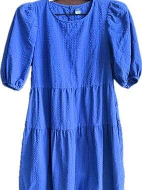 Old Navy Royal Blue Textured Petite Tiered Dress for Women